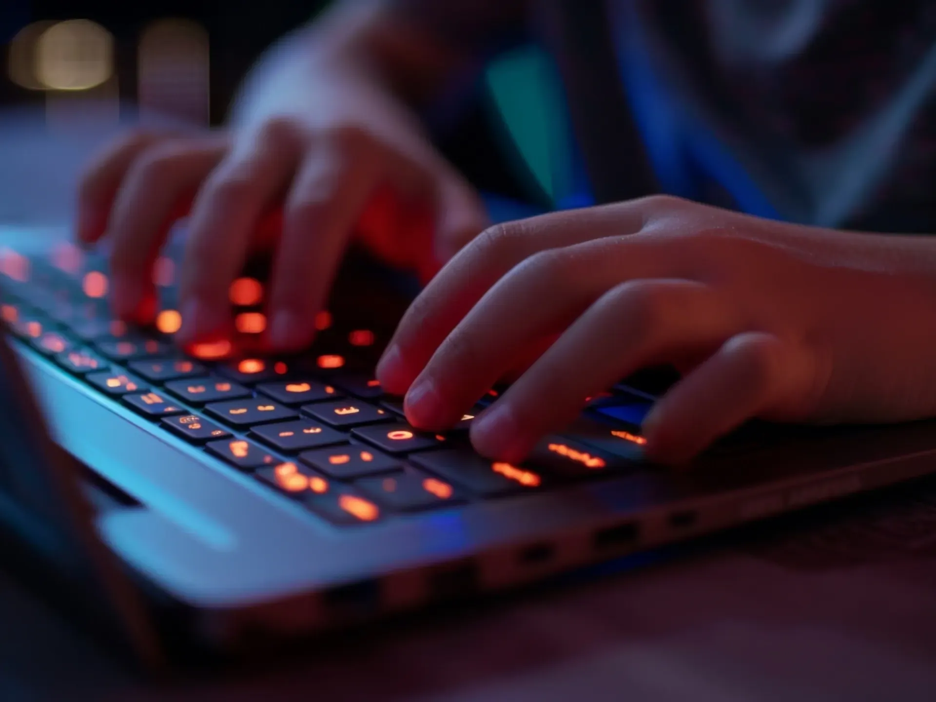 Zbliżenie na ręce osoby korzystającej z laptopa w celu stworzenia strony typu one-page