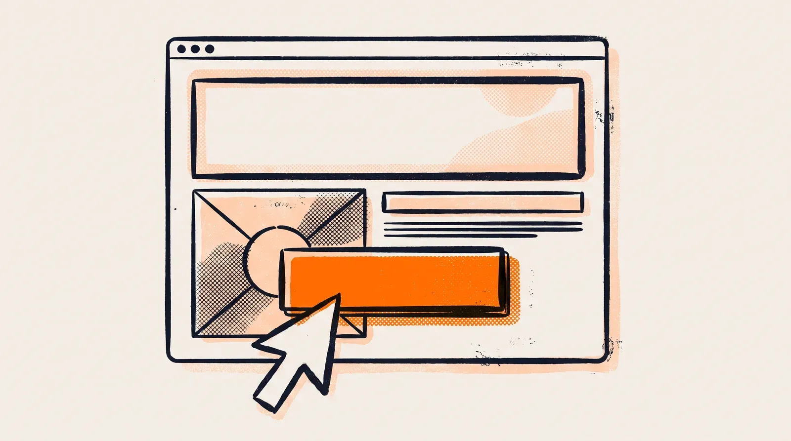 Schemat skutecznego landing page - sekcja hero i wyróżniony pomarańczowy przycisk call-to-action