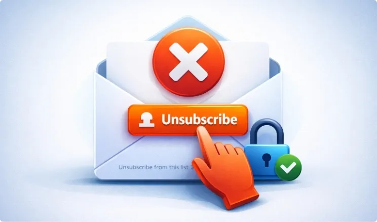 Mechanizm one-click unsubscribe w newsletterze - szybkie i bezproblemowe wypisanie zgodne z wymaganiami Gmail i Yahoo w 2026 roku.