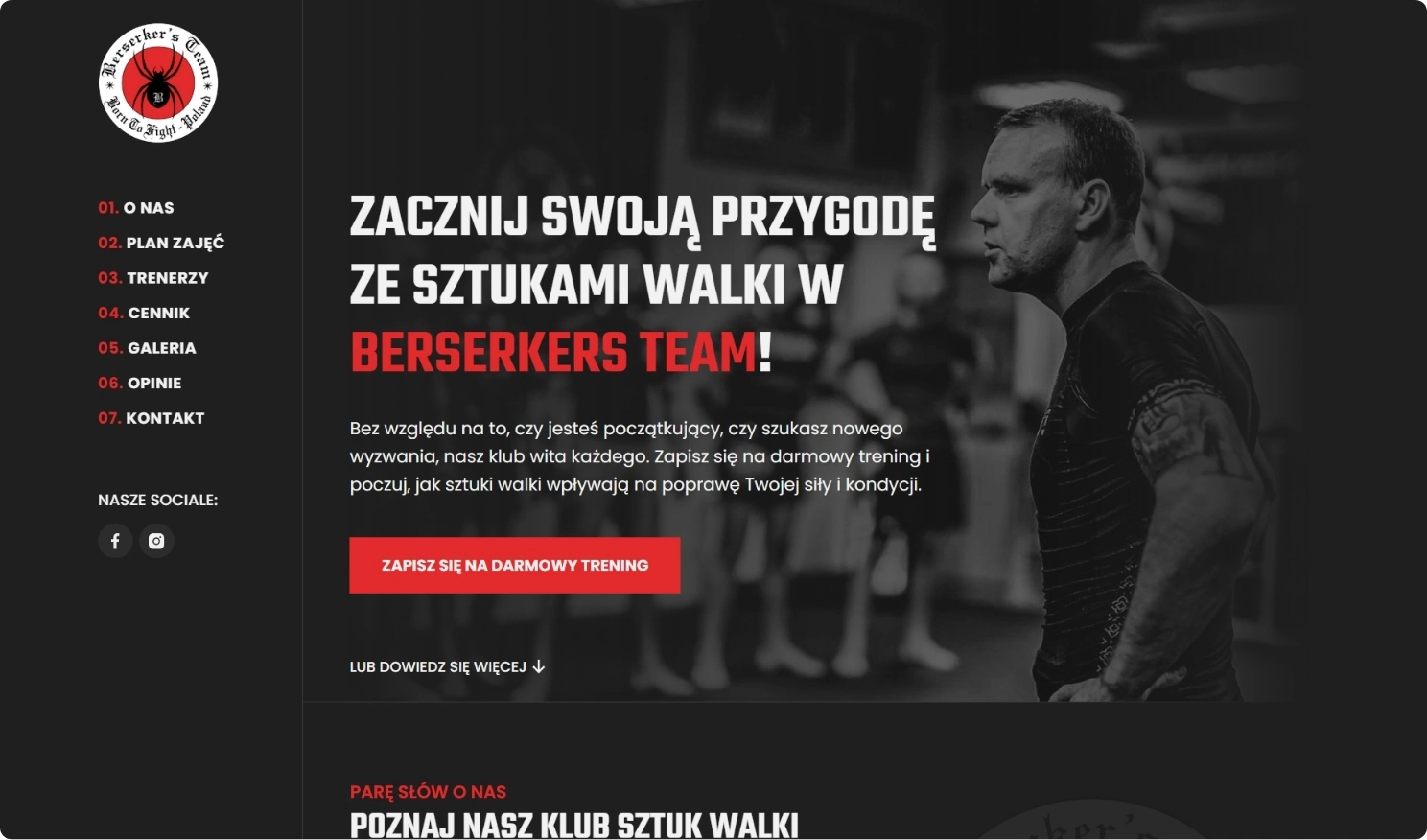 Strona typu One-Page website naszego klienta - Berserkers Team Rzeszów